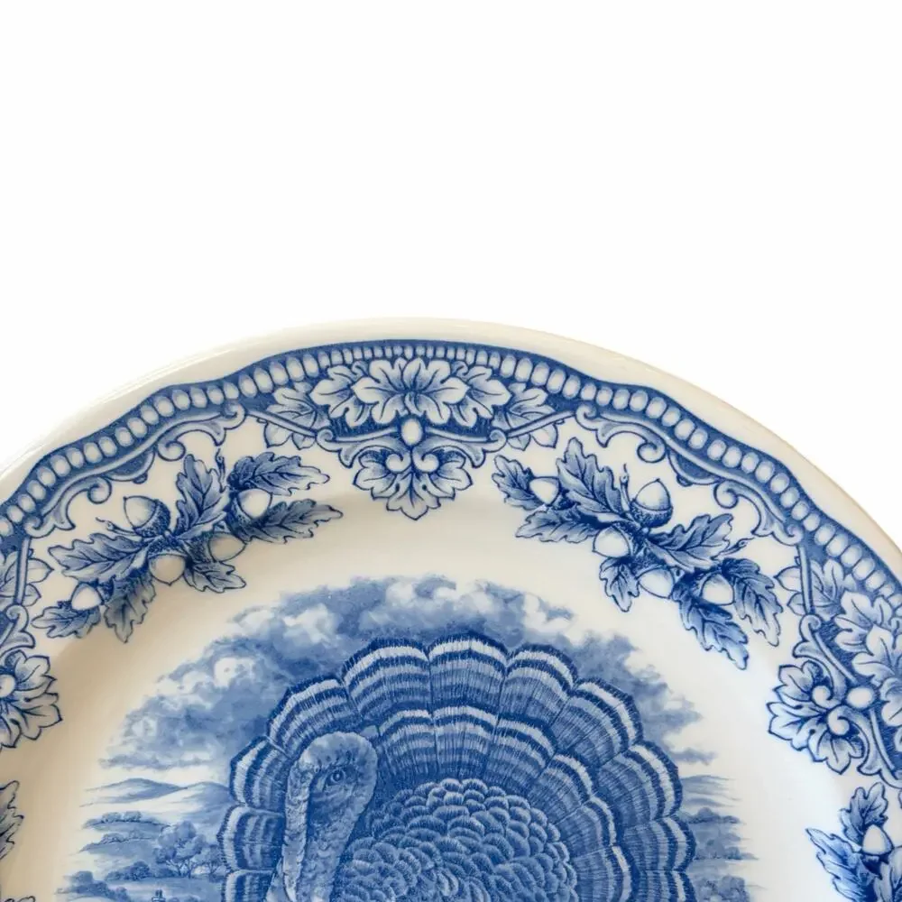 Royal Stafford Thanksgiving TURKEY Dinner Plates 11in Set of 4 Blue NEW